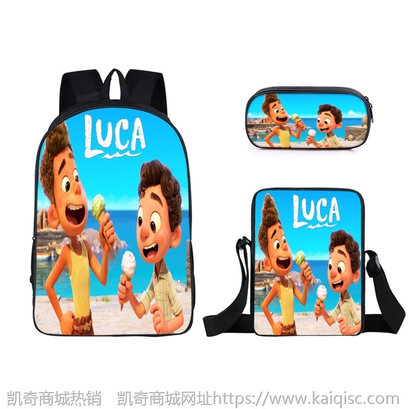 新款luck夏日友晴天动漫小学生书包单层笔袋涤纶小挎包三件套餐