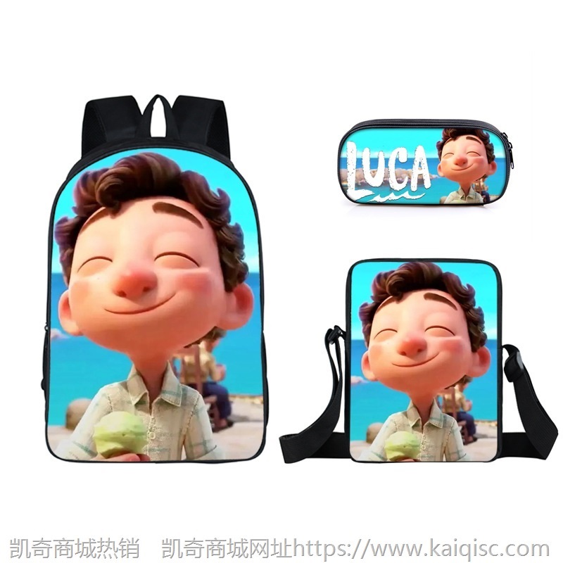 新款luck夏日友晴天动漫小学生书包单层笔袋涤纶小挎包三件套餐