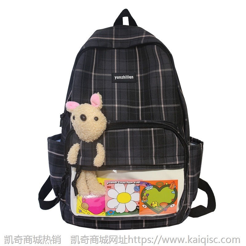 双肩包女2021新款小清新格子女生背包韩版原宿大容量中学生书包女