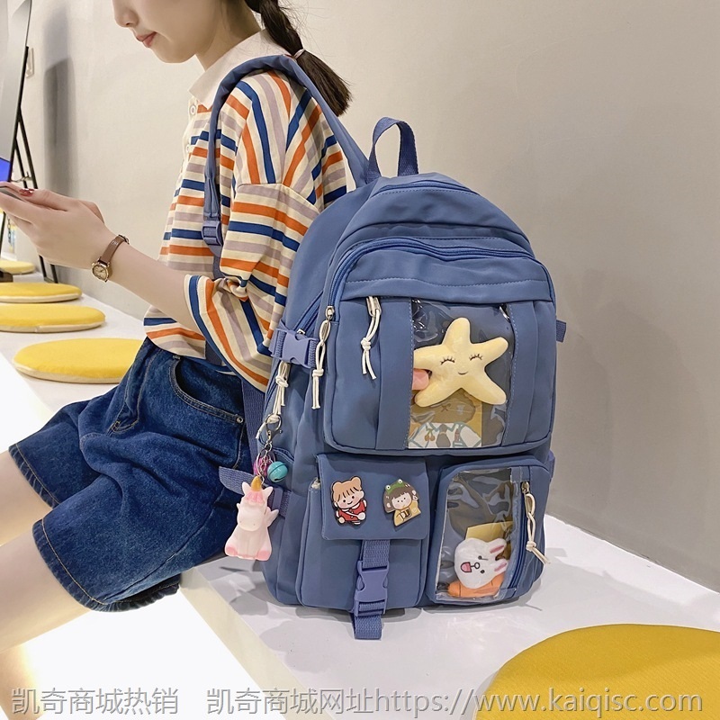 双肩包女2021新款韩版ins甜美少女背包初中学生日常休闲旅行书包