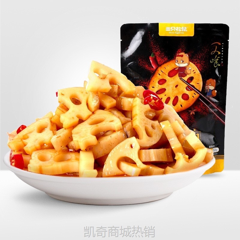 【三只松鼠_脆藕150g】新鲜香辣藕片零食卤味休闲小吃