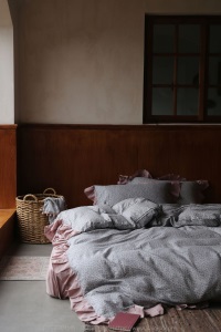 双层纱欧式荷叶花边款四件套公主风纯色碎花被套床单轻奢床品