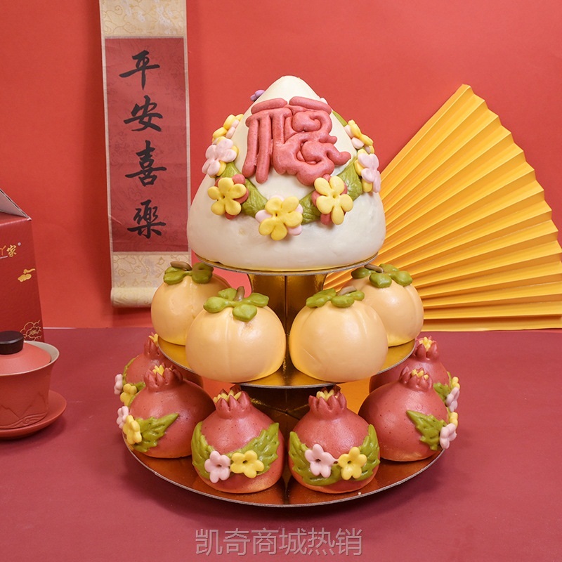 胶东花饽饽寿桃馒头生日老人花馍祝寿糕点大寿过寿寿桃三层寿塔