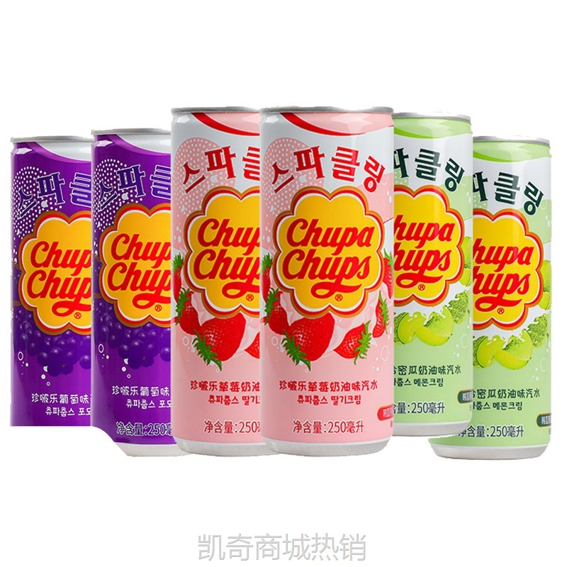 珍啵乐果味汽水韩国进口碳酸果汁饮料奶油葡萄草莓哈密瓜味罐装