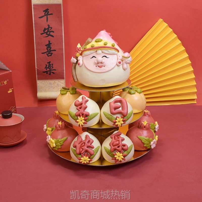 胶东花饽饽寿桃馒头生日老人花馍祝寿糕点大寿过寿寿桃三层寿塔