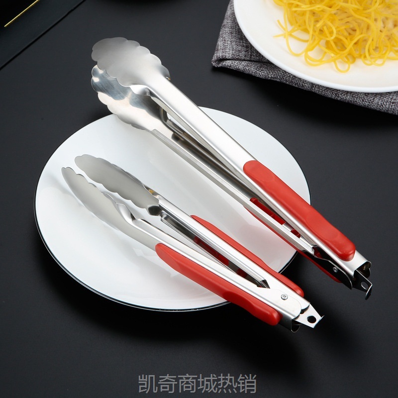【♥首购3元♥】加厚不锈钢红柄食品夹烧烤夹自助餐不锈钢烤肉防烫商用面包食物夹