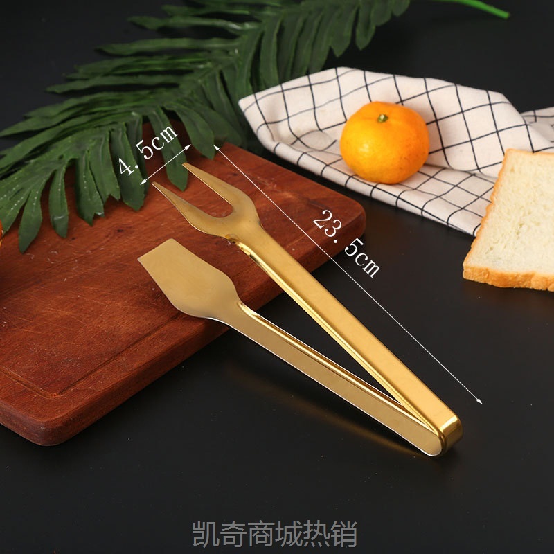 【♥首购3元♥】批发大号金色 不锈钢食品夹 烘焙面包夹户外烧烤夹 自助餐食物夹