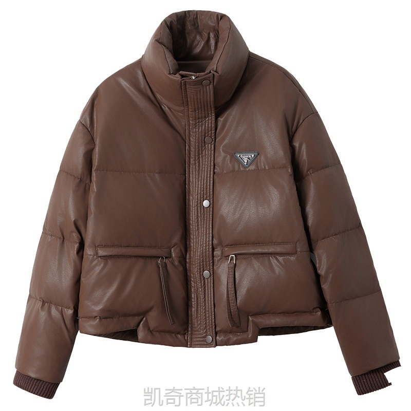 【♥凯奇美食供应链♥】【雾中女孩】冬季新款设计感皮面羽绒服外套韩版休闲百搭面包服女
