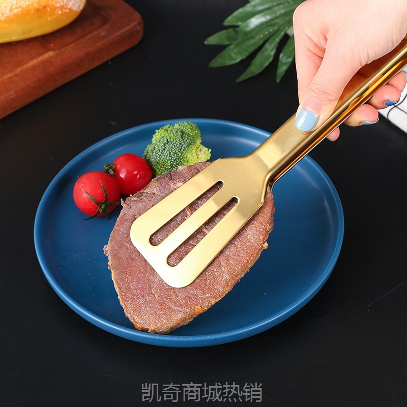 【♥首购3元♥】批发大号金色 不锈钢食品夹 烘焙面包夹户外烧烤夹 自助餐食物夹