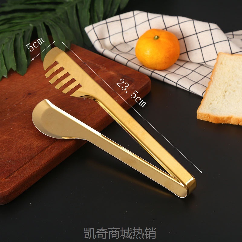【♥首购3元♥】批发大号金色 不锈钢食品夹 烘焙面包夹户外烧烤夹 自助餐食物夹