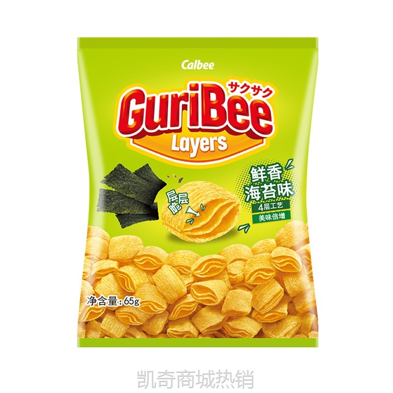 【♥首购3元♥】印尼进口Calbee卡乐比GuriBee层层脆65g海苔烧烤芝士味零食空心脆