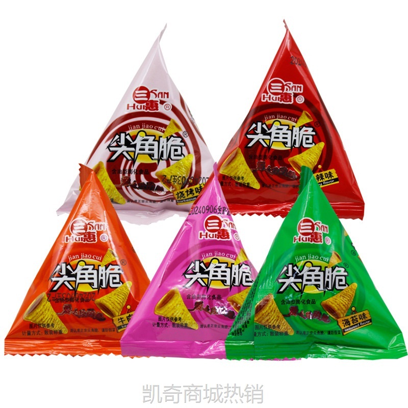 【♥首购3元♥】三惠尖角脆香辣牛肉番茄海苔烧烤味整箱7斤批发休闲零食膨化小吃