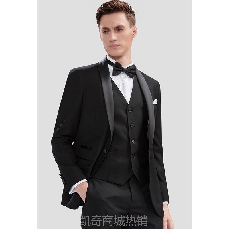 新郎西服套装男士英伦修身西装结婚三件套婚礼塔士多晚礼服男