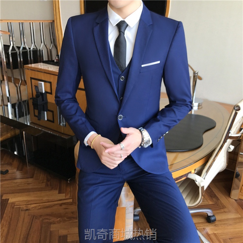 西装套装男士商务休闲职业西服装修身新郎伴郎结婚两件套礼服正装