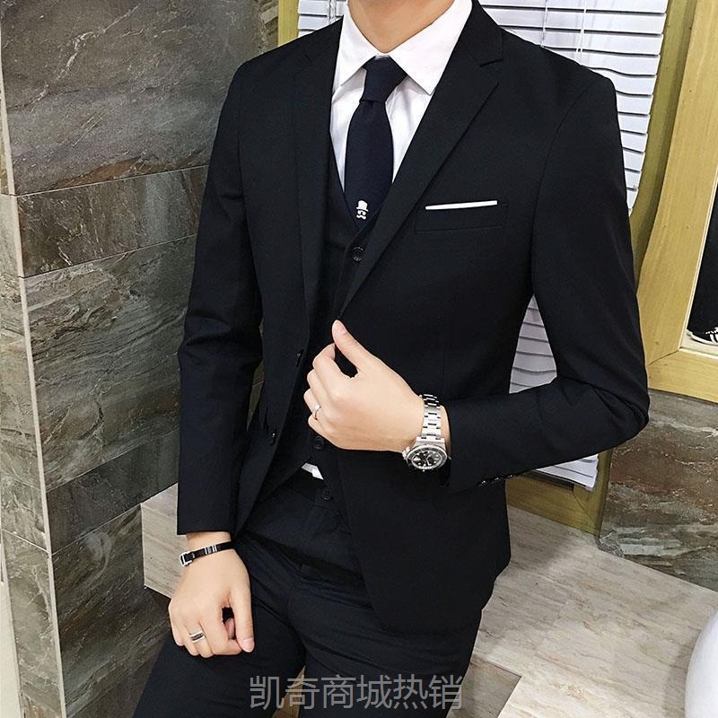 西服套装男士三件套新郎结婚礼服伴郎小西装修身秋冬商务职业正装