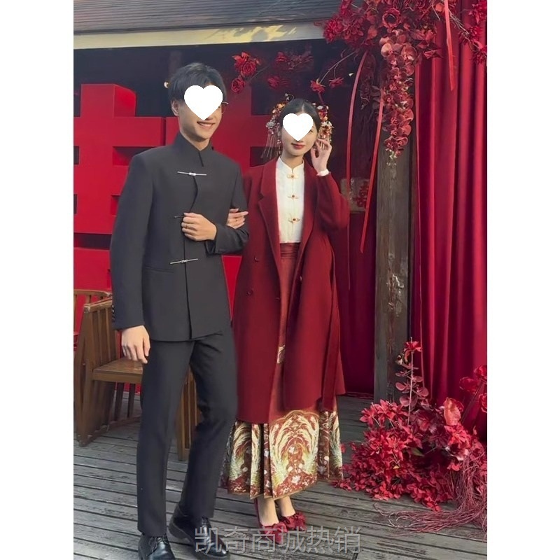 新中式男装订婚礼服西装外套男感领证穿搭婚礼中山装敬酒直销