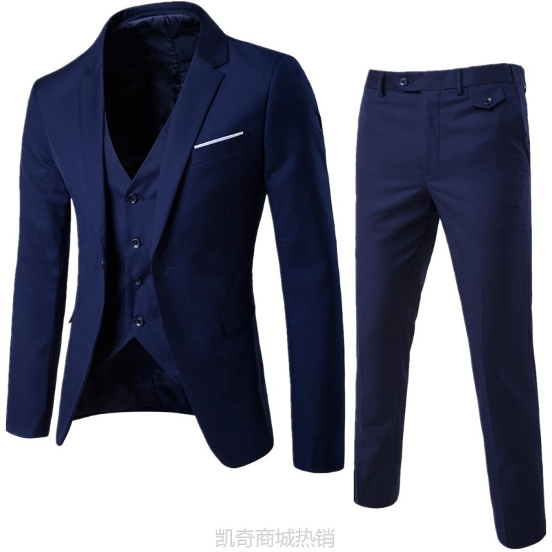 西服套装男士秋季修身三件套新郎婚礼服结婚伴郎西装男职业装正装