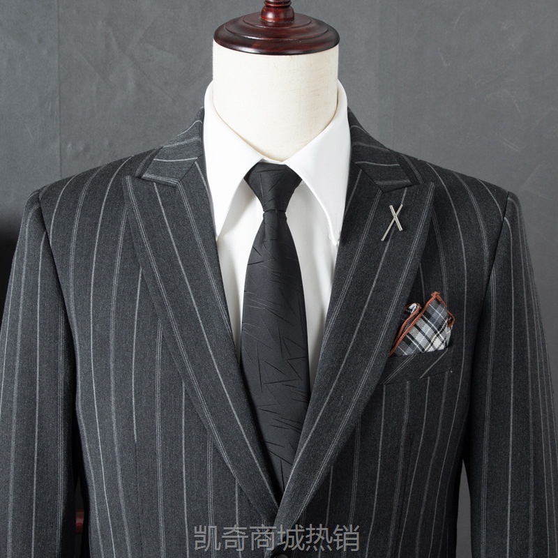 结婚西装男装条纹西装套装男全套新郎西服英伦风伴郎衣服商务正装