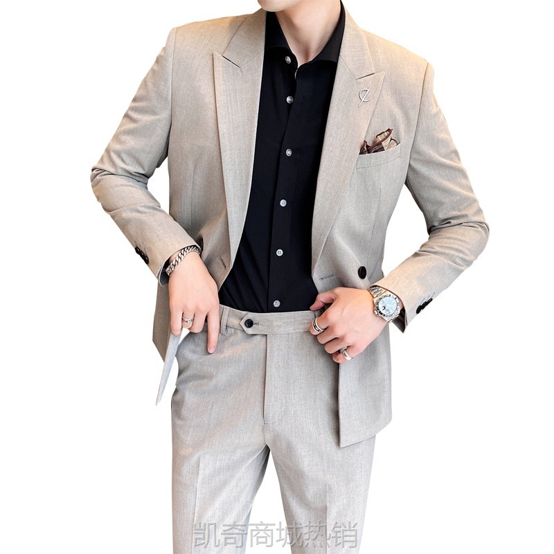 男士西服套装2024春季新款商务职业正装新郎伴郎纯色两件套男西装