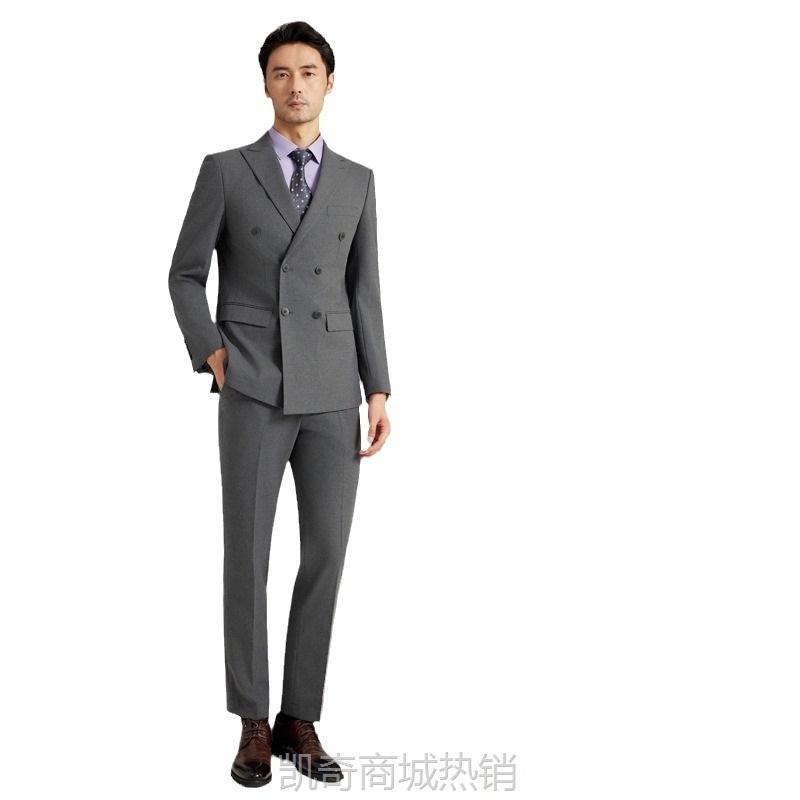 双排扣灰色男女同款套装西服婚礼商务职业装新款伴郎新郎套西862