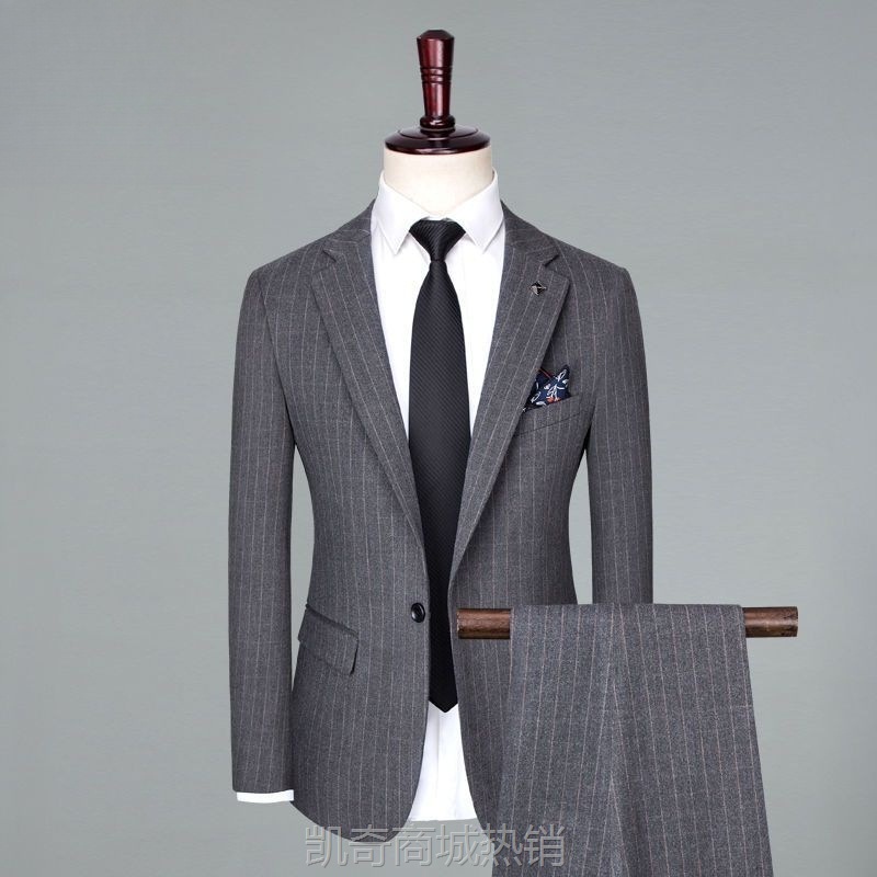 Y颍1西服套装男三件套条纹伴郎新郎结婚礼服韩版修身商务