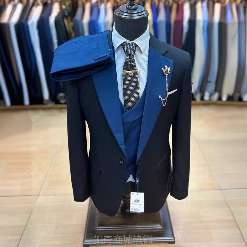 欧美款西服套装男修身西装男时尚商务款黑色正装卡其色男士西服