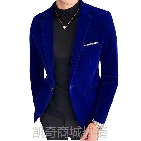 秋冬金色天鹅绒西装外套高品质修身西装外套时尚休闲男士新郎歌手