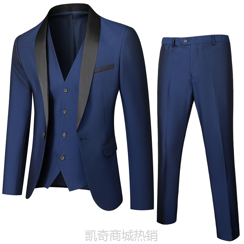 欧美简约男士商务休闲西服套装男结婚新郎礼服馆修身西装男三件套