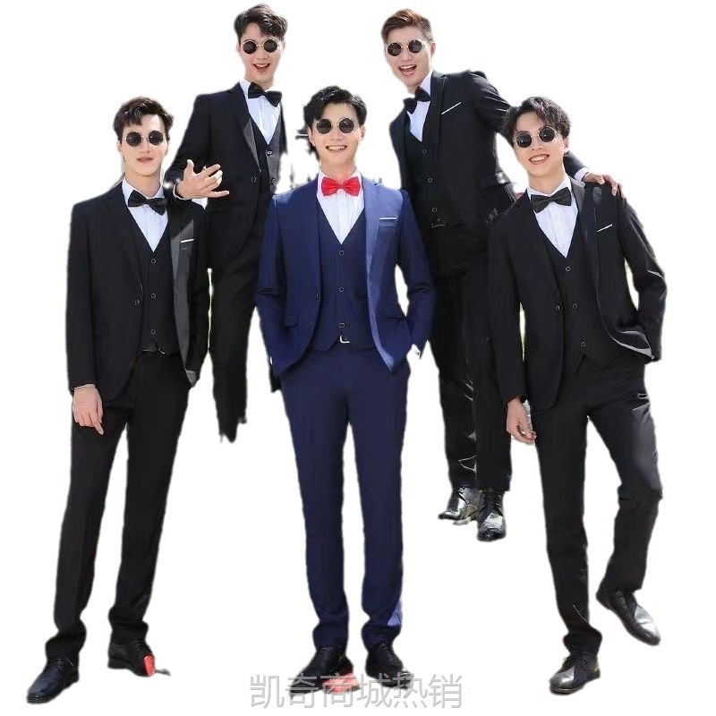 西装男套装伴郎服兄弟装西服新郎结婚抢亲礼服马甲衬衫西裤三件套