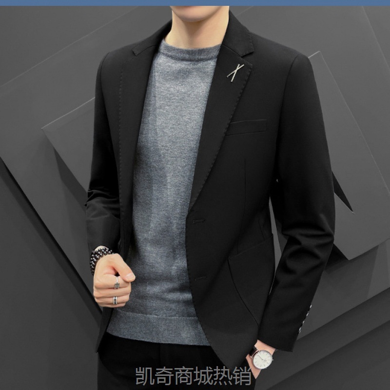 时尚男士商务休闲灰色小西装套装韩版正装结婚新郎西服外套