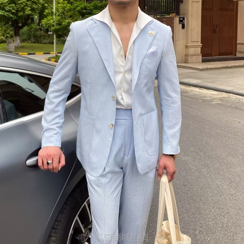 新郎西服上衣男士商务职业正装结婚泡泡纱英伦风休闲修身韩版西装