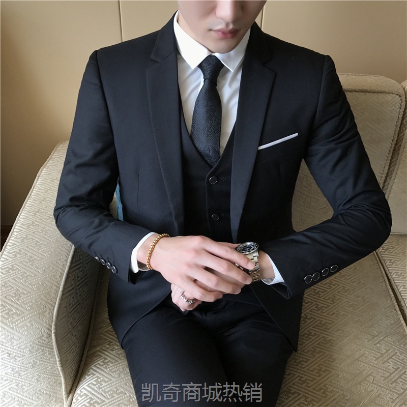 西装套装男士商务休闲职业西服装修身新郎伴郎结婚两件套礼服正装