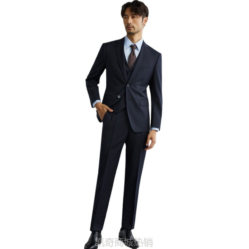 【高支澳洲羊毛】西服套装 男商务西装马甲职业正装新郎结婚礼服