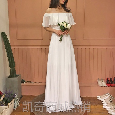 一字肩轻婚纱2024新款拍照登记超仙雪纺简约出门晚礼服日常可穿