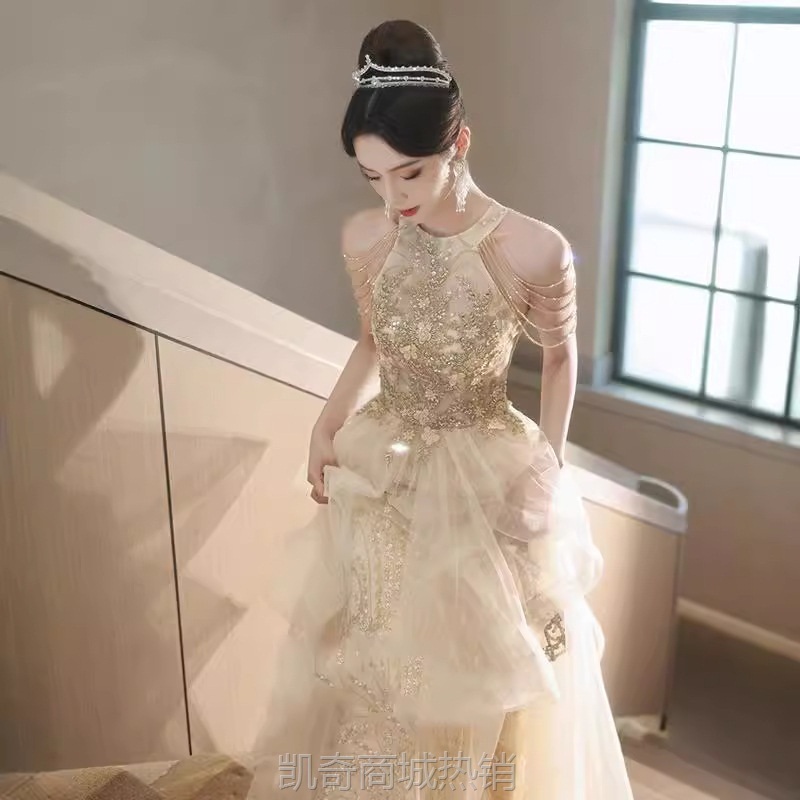 香槟色晚礼服女宴会气质夏主持人高级感轻奢小众高端成人礼艺考裙