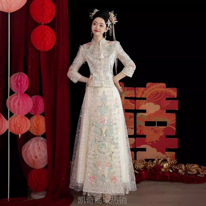白色秀禾服2024新款新娘结婚显瘦出阁服重工龙凤褂中式婚服女夏季