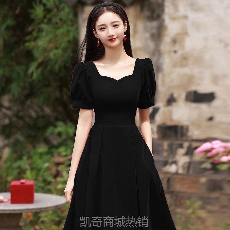 黑色晚礼服年会丝绒轻奢小众高级感声乐艺考生日宴会礼服裙主持人