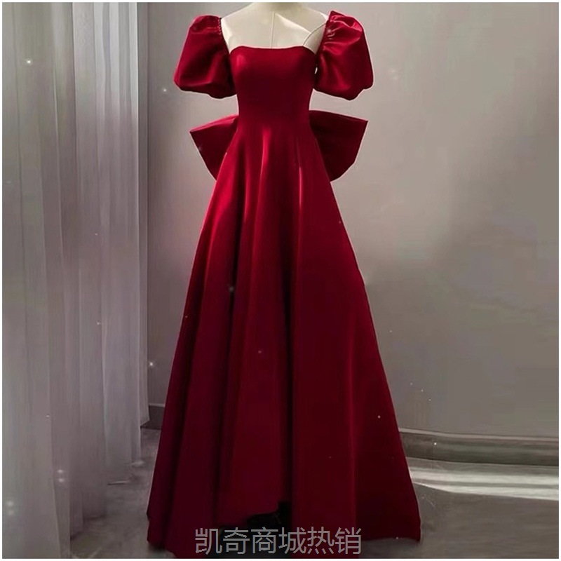 在逃公主敬酒服新娘平时可穿红色结婚回门女春季法式订婚礼服裙春