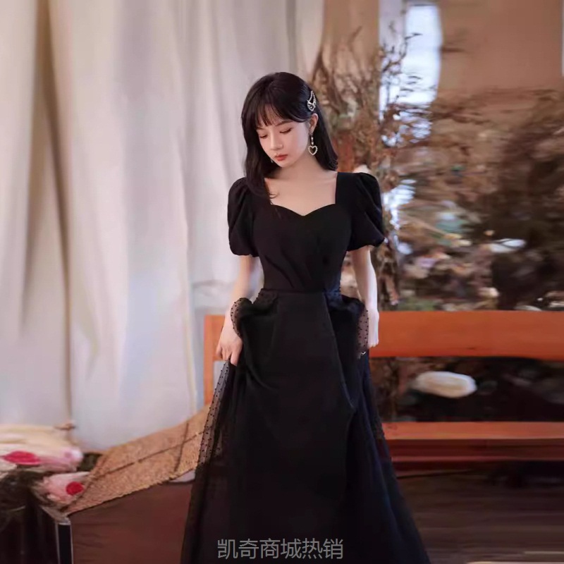 夏季成人礼黑色晚礼服日常可穿高级感轻奢小众气质毕业艺考连衣裙