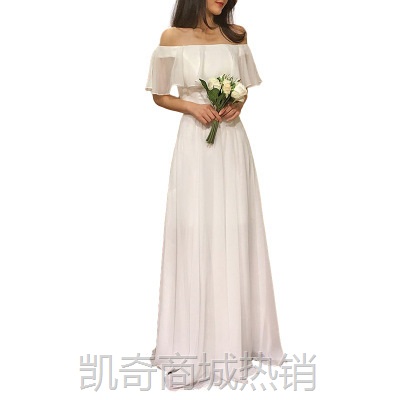 一字肩轻婚纱2024新款拍照登记超仙雪纺简约出门晚礼服日常可穿