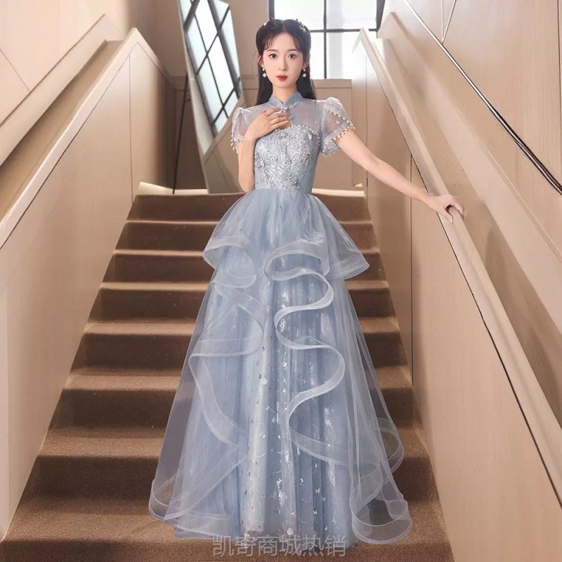 晚礼服女2024新款艺考主持人宴会高端小众轻奢大气重工旗袍高级感
