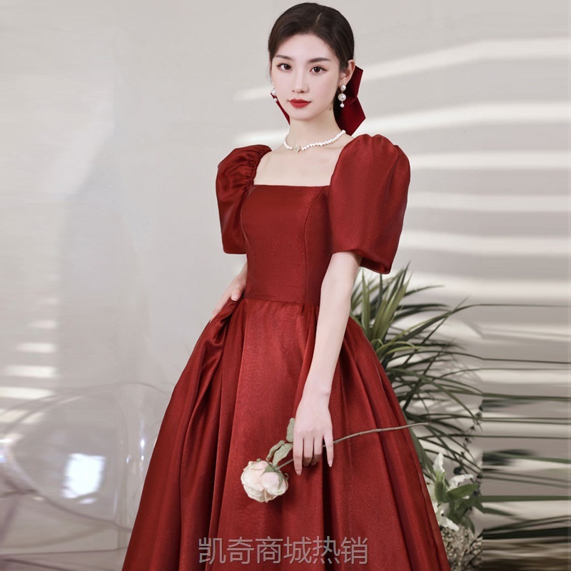 大码晚礼服胖mm200斤显瘦一字肩敬酒服在逃公主红色连衣裙女批发