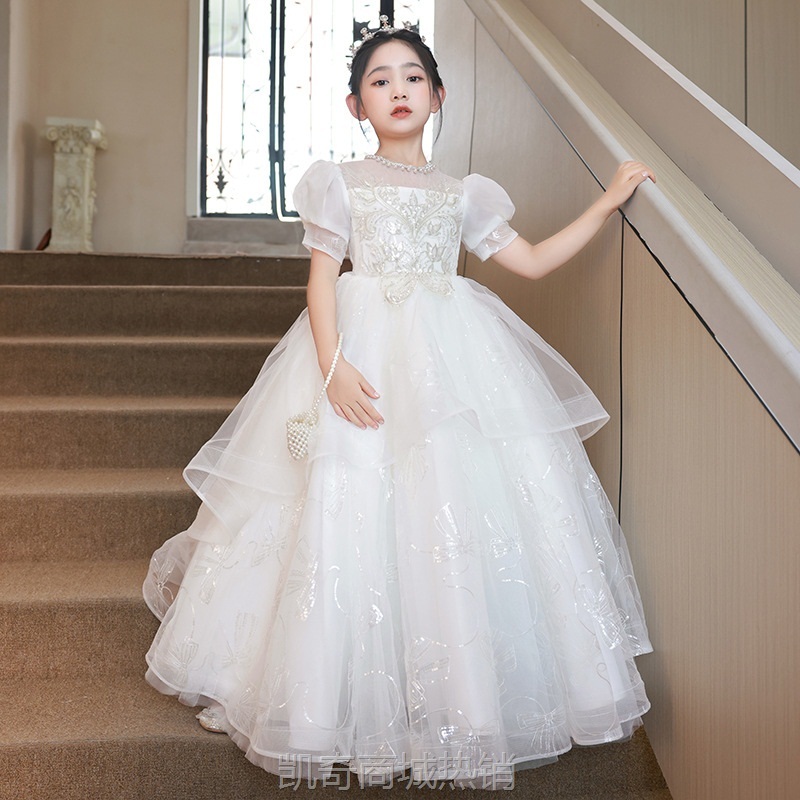 儿童晚礼服轻奢小众高端女童婚纱女孩钢琴演出服主持人花童公主裙