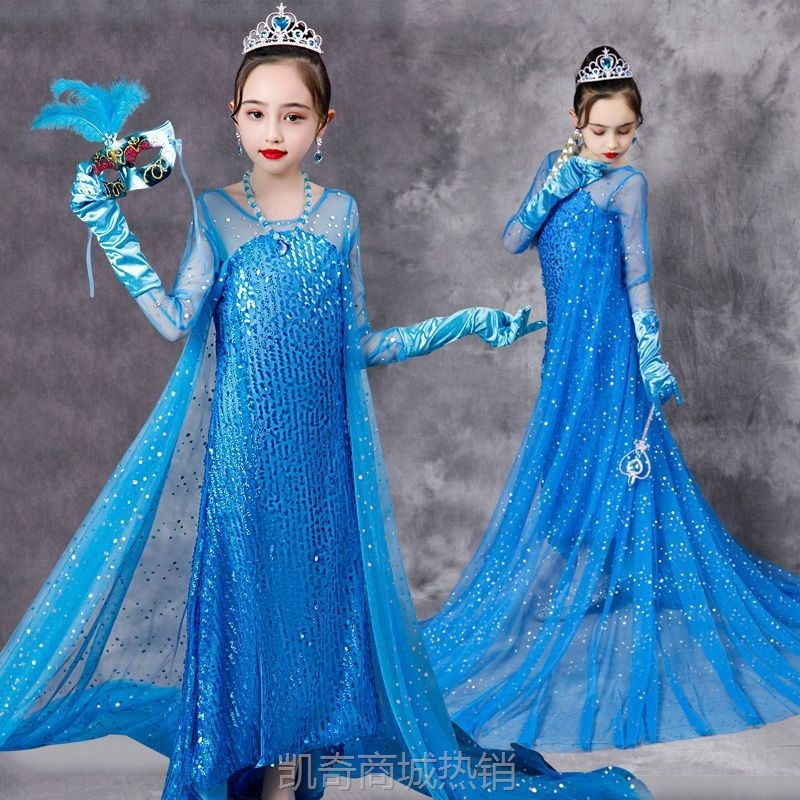 艾莎新款冰雪奇缘公主裙夏季连衣裙女童礼服裙子儿童长裙爱莎洋气