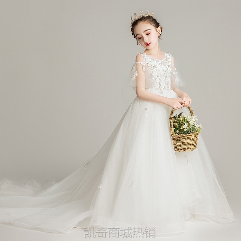 儿童礼服2024新款公主裙生日蓬蓬裙小女孩洋气拖尾晚礼服花童裙