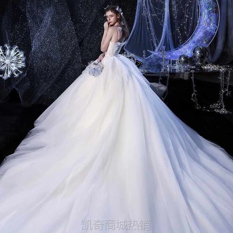 odelia《天鹅》网红简约婚纱礼服2023新款主婚纱拖尾新娘出门纱女