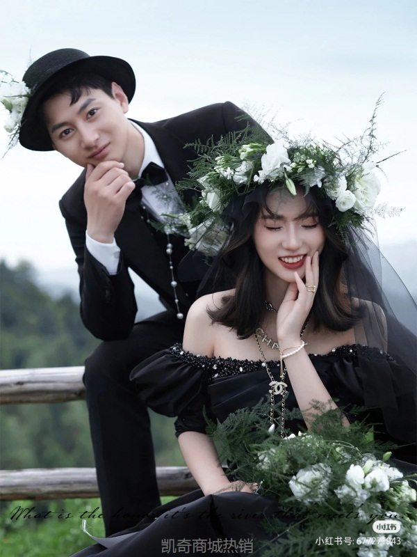影楼外景主题拍照服装时尚连衣裙情侣写真黑色礼服唯美公主婚纱裙