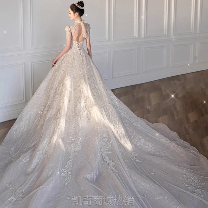 新娘主婚纱2024新款新娘主纱法式重工奢华复古质感星空长拖尾婚纱