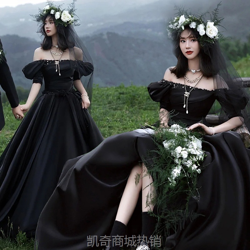 影楼外景主题拍照服装时尚连衣裙情侣写真黑色礼服唯美公主婚纱裙