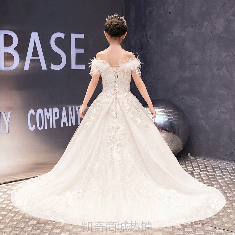 儿童拖尾外贸礼服女童公主裙走秀花童婚纱洋气小主持人钢琴演出服